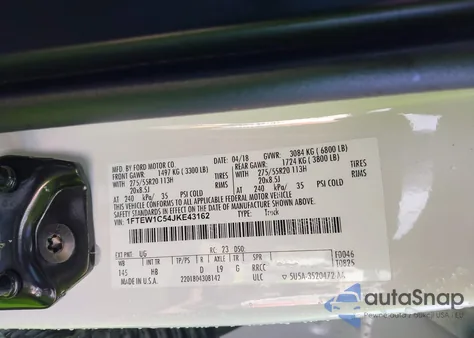 2018 Ford F-150 Lariat from USA, damaged, VIN 1FTEW1C54JKE43162